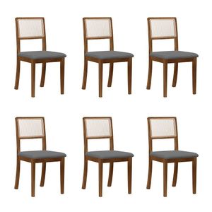 Kit 6 Cadeiras De Jantar Luxo Madeira Maciça Imbuia Encosto Telinha Palha Estofada Veludo Cinza Rubi