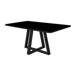 Mesa De Jantar 120x90 Tampo MDF Vidro Para 4 Lugares Pés Madeira Maciça Pérola Preto Preto