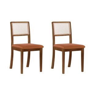 Kit 2 Cadeiras De Jantar Luxo Palha Estofadas Couro Pu Caramelo Tela Sextavada Rubi Madeira Maciça