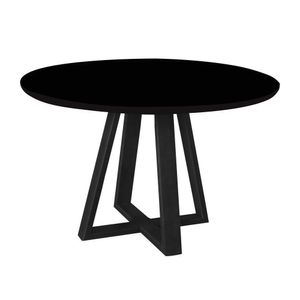 Mesa De Jantar Tampo MDF Vidro Redonda Para 4 Lugares Pés Madeira Maciça Pérola Preto Preto