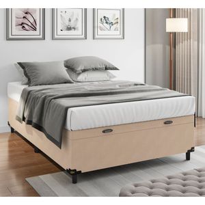 Base Box Baú Casal Prince Sued 1,38x1,87x0,41 Bege