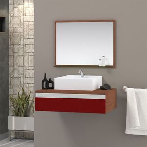 Gabinete Superior 60cm 1 Gaveta Safira Com Espelheira - Vinho - Vermelho