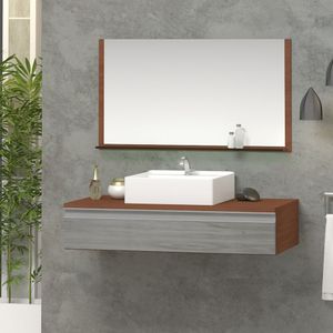 Gabinete Superior 80cm 1 Gaveta Safira Com Espelheira - Cinza Rovere - Cinza