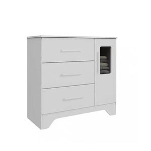 Cômoda Infantil Popy Retrô Peroba Branco 3 Gavetas 1 Porta Branco