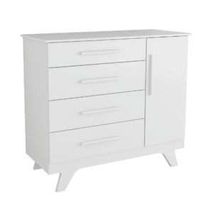 Cômoda Infantil Retrô Peroba Branco 4 Gavetas 1 Porta Lisa Branco