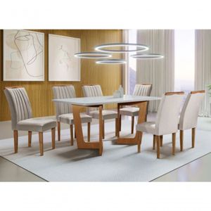 Conjunto Sala De Jantar Dubai Tampo De Vidro-mdf 170x90 Com 6 Cadeiras Dubai Cinamomo Off