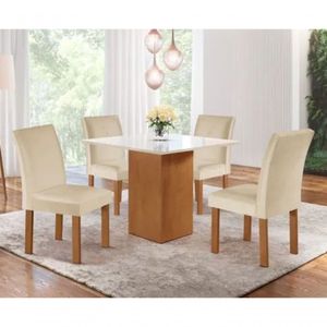 Conjunto De Mesa De Jantar Dakota 90x90cm Tampo De Vidro Com 4 Cadeiras Napoles Cel Móveis Cinamomo Off