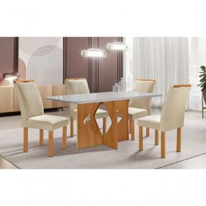 Sala De Jantar Milão Tampo Plus 120x80 Com 4 Cadeiras Londres Cel Móveis Cinamomo Off