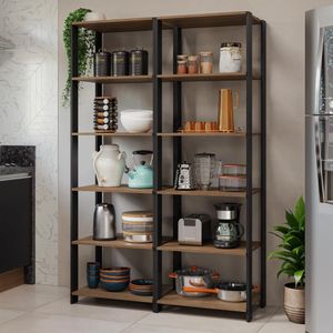 Armário Estante Multiuso Organizador 10 Prateleiras 118cm Rustic Preto Madesa
