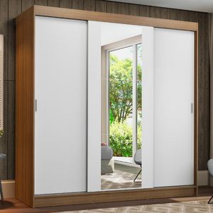 Guarda-roupa Casal Madesa Reno 3 Portas De Correr Com Espelho Rustic/Branco