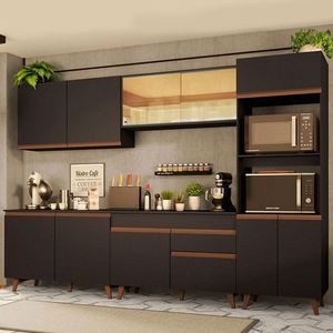 Cozinha Completa Madesa Reims 310001 Com Armário E Balcão Preto