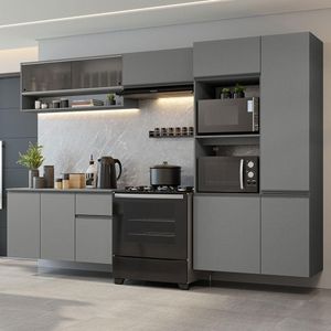 Armário De Cozinha Completa Suspenso 300cm Nice Madesa 06 Cinza
