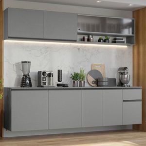 Armário De Cozinha Completa Suspenso 240cm Nice Madesa 04 Cinza