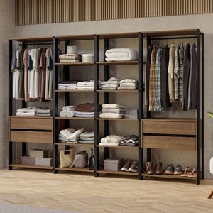 Guarda-roupa Closet Modulado Valencia 4 Gavetas 258cm Rustic-Preto Madesa 02