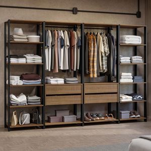 Guarda-roupa Closet Modulado Valencia 4 Gavetas 258cm Rustic-Preto Madesa 01