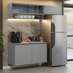 Armário De Cozinha Compacta Suspenso 200cm Nice Madesa XA08 Cinza