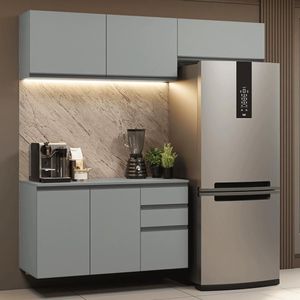 Armário De Cozinha Compacta Suspenso 200cm Nice Madesa XA05 Cinza