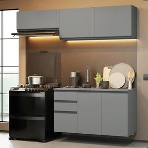 Armário De Cozinha Compacta Suspenso 200cm Nice Madesa 05 Cinza