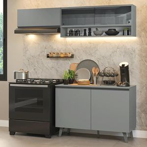 Armário De Cozinha Compacta 200cm Nice Madesa 10 Cinza