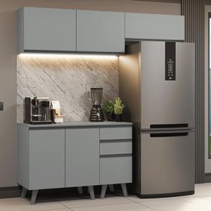 Armário De Cozinha Compacta 200cm Nice Madesa XA06 Cinza
