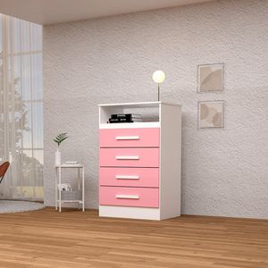 Cômoda Haiti 100% Mdf Linhamobília Branco Rosa Azul