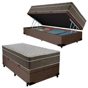 Cama Box Baú Suede Solteiro + Colchão Sereneprime Molas Ensacadas 88x188x69 Marrom