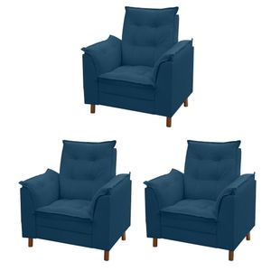 Kit 03 Poltronas Isa Escritório Consultório Recepção Suede Azul Marinho - Mabe Magazine