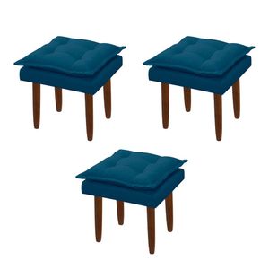 Kit 03 Puff Maria Para Sala De Tv E Estar Quarto Confortável Suede Azul Marinho Mabe Magazine