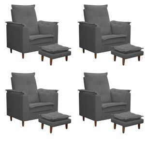Kit 04 Poltronas Maria Para Amamentação E Descanso Com Puff Confortável Suede Cinza Mabe Magazine