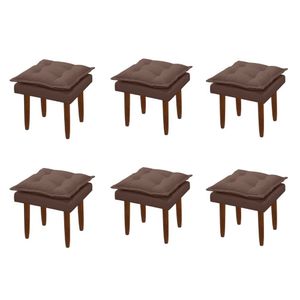 Kit 06 Puff Maria Para Sala De Tv E Estar Quarto Confortável Suede Marrom Mabe Magazine