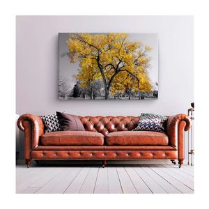 Quadro Paisagens e Natureza Arvore Amarela C- Moldura Prata Tamanho 90 X 60cm