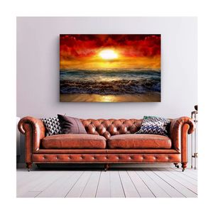 Quadro Paisagens e Natureza Beautiful Sunset C- Moldura Marrom e Vidro Tamanho 90 X 60cm