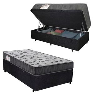Cama Box Baú Solteiro Suede + Colchão De Espuma D33 - Sereneprime - 88cm Cor:preto