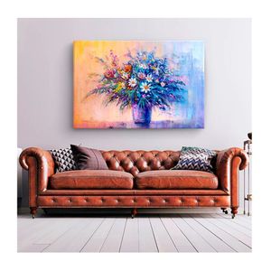 Quadro Folhas e Flores Color Flowers C- Moldura Marrom Tamanho 100 X 70cm