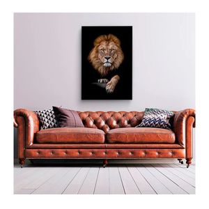 Quadro Decorativo Animais Retrato Do Leão Borda Infinita Tamanho 90 X 60cm