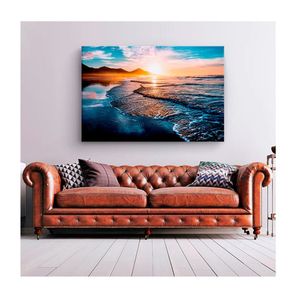 Quadro Paisagens e Natureza Amazing Beautiful Sunset C- Moldura Prata e Vidro Tamanho 90 X 60cm