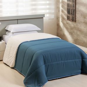 Edredom Solteiro Coberdrom Flupy Percal-sherpa 1 Peça - Azul