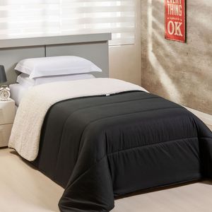 Edredom Solteiro Coberdrom Flupy Percal-sherpa 1 Peça - Preto
