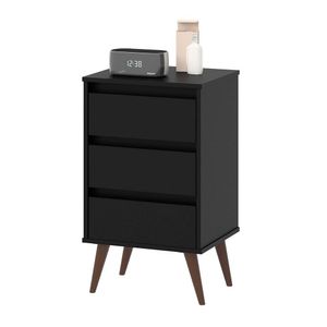 Mesa De Cabeceira Wood Retrô 3 Gavetas Ej Móveis Preto