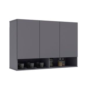Armário De Cozinha Aéreo Milão 3 Portas 2 Nichos Ej Móveis Cinza
