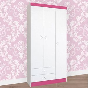 Guarda Roupa Infantil 3 Portas 2 Gavetas Flex Atualle Móveis Branco-rosa