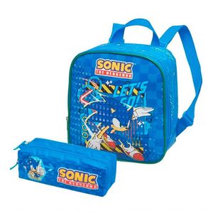 Kit Lancheira Termica Estojo Duplo Sonic Squad Team Azul
