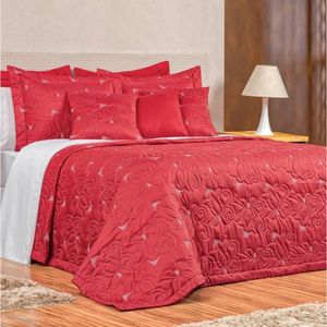 Cobre Leito Vilena Queen Micropercal 180 Fios Bordado 3 Peças - Vermelho