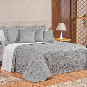 Cobre Leito Vilena King Micropercal 180 Fios Bordado 3 Peças - Cinza