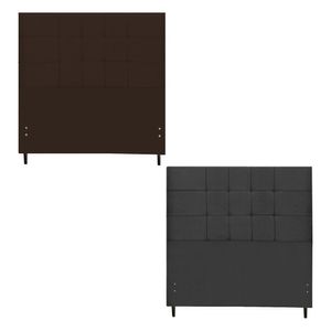 Kit Cabeceira Maveric Estofada Casal 144cm Preto Botão Tecido + Cabeceira Maveric Solteiro 94cm Marrom