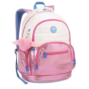 Mochila Costas Menina Shine Chaveiro Escolar Color Up Juvenil Seanite