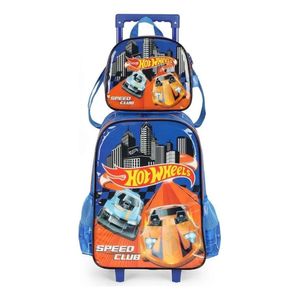 Kit Mochila Rodinhas Hot Wheels Lancheira Escolar Infantil Luxcel