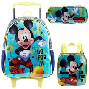 Kit Mochila Rodinhas Mickey Mouse Lancheira Estojo Disney Escolar Infantil Xeryus