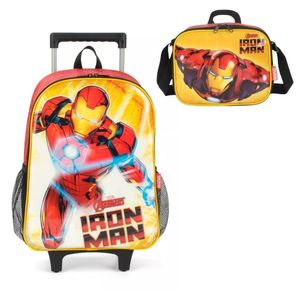 Kit Mochila Rodinhas Homem De Ferro Lancheira Iron Man Escolar Luxcel