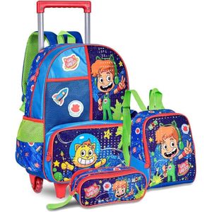 Kit Mochila Rodinhas Gato Galático Escolar Lancheira Estojo Infantil Clio Style